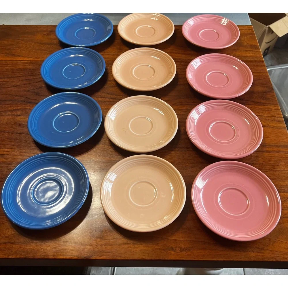 Fiesta Homer Laughlin China Co Saucers Lot‎ 12 Blue Pink Peach Lead Free vintage
